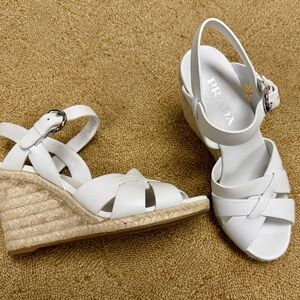 Prada White Leather Women’s  Espadrille Sandals